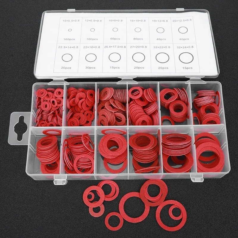 

600pcs Red Vulcanised Fibre Washer Gasket Round Insulation Paper Red Steel Paper Assortment Kits