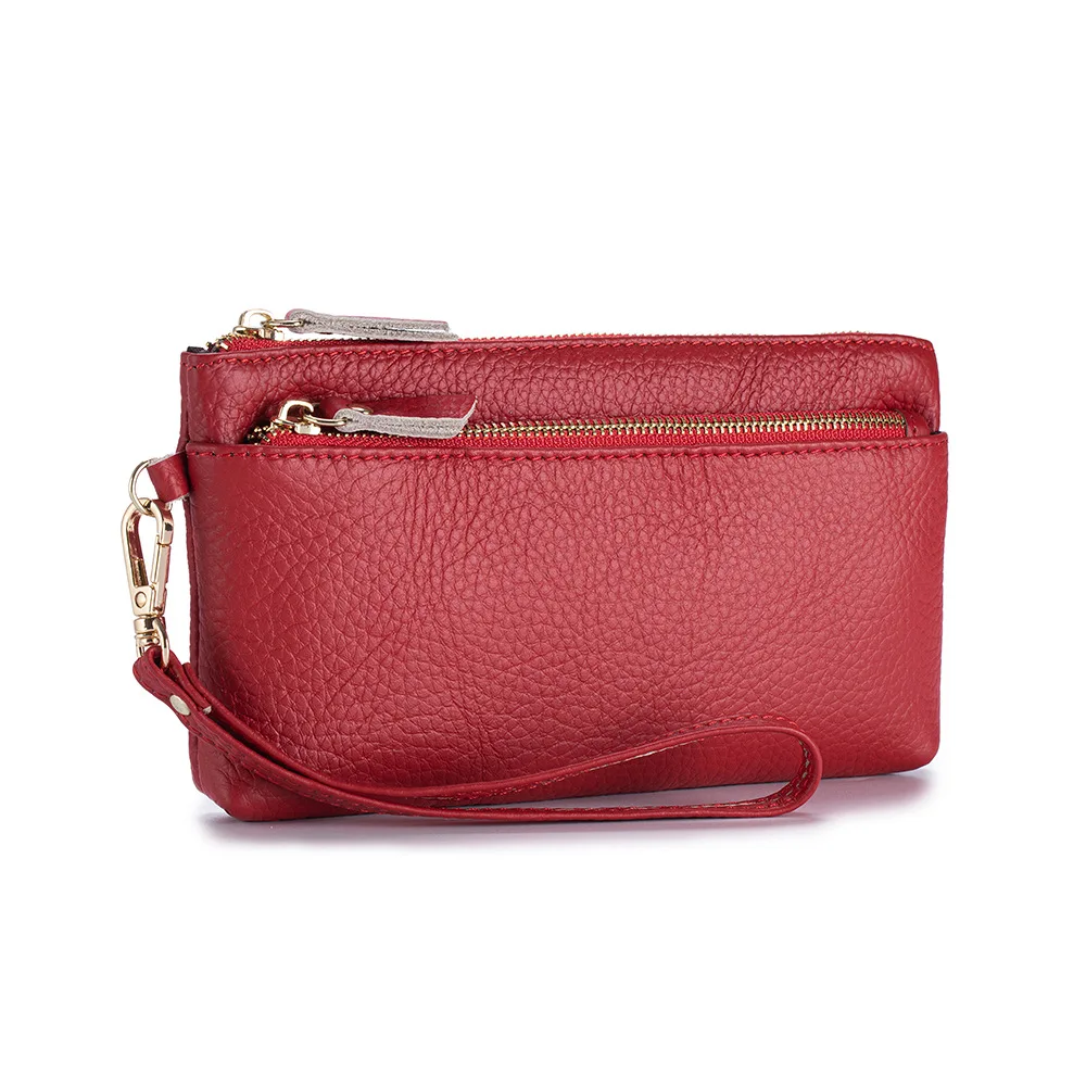 2026 Soft Genuine Leather Long Wrist Clutch Bag for Women, Urban Minimalist Pebbled Leather Zipper Long Wallet Large Capacity