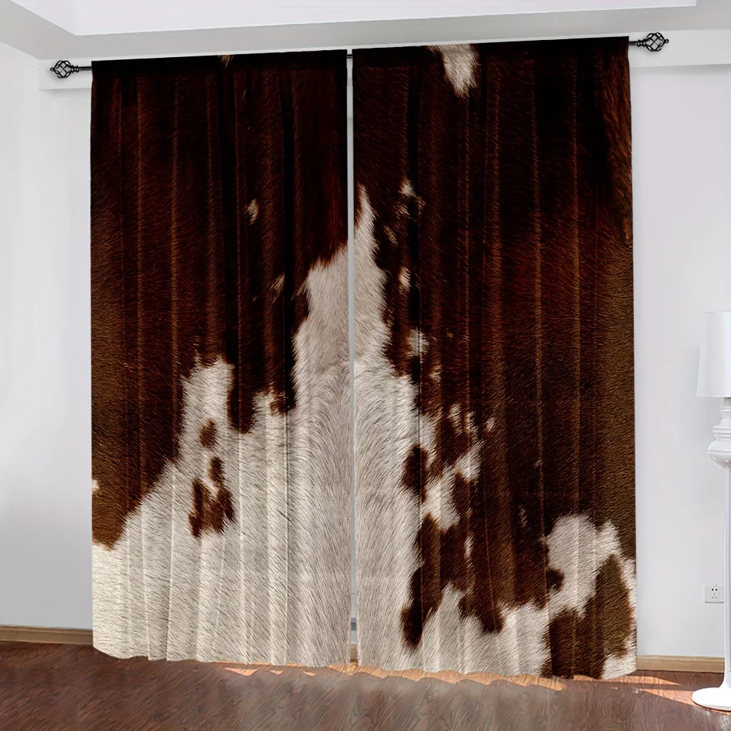 Rustic Farmhouse Cow Print Curtains Panel Pair Brown and White Animal Print Window Curtains for Living Room Home Decor
