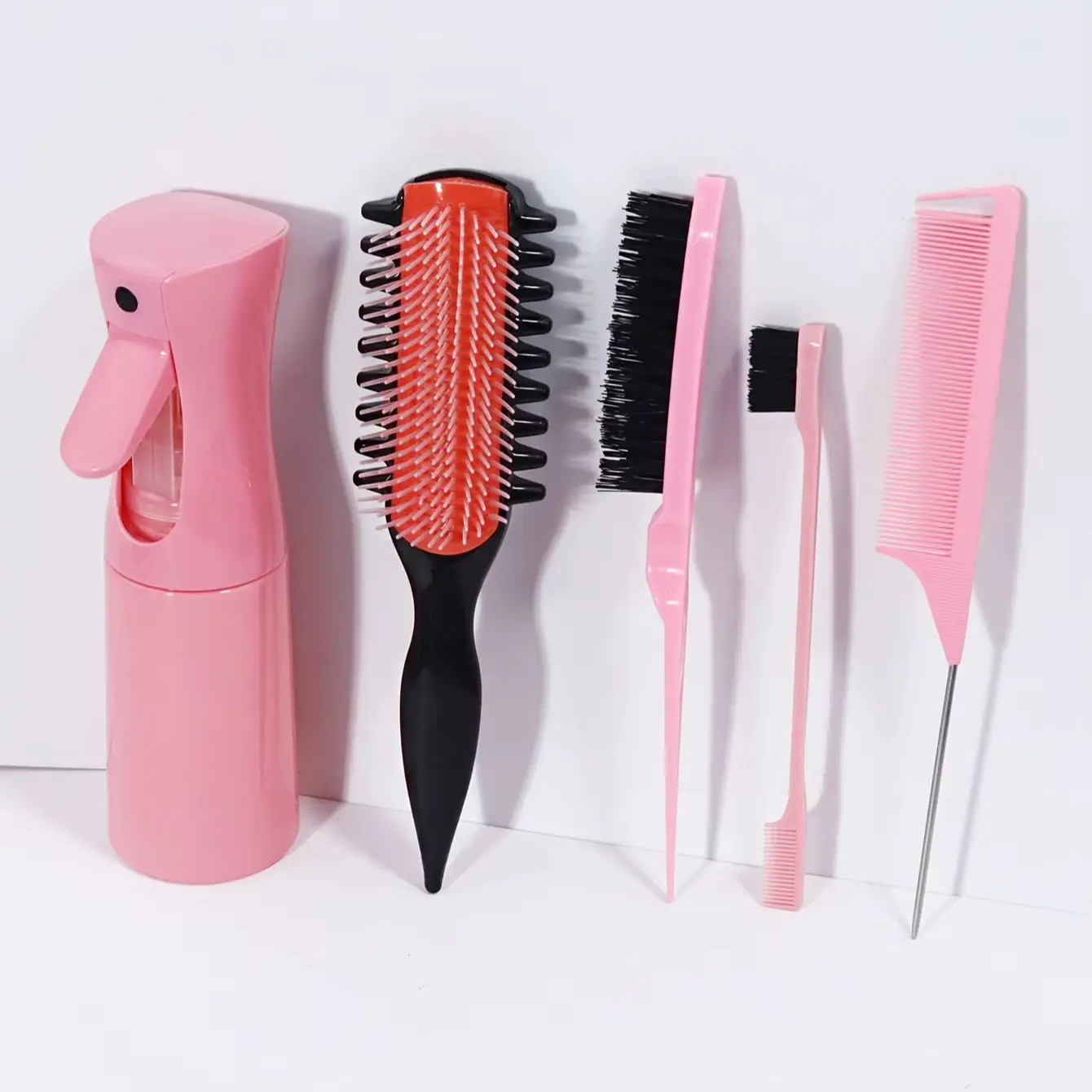 

5pcs/set styling comb, spray bottle, nine row multi tooth curling comb, three piece hairbrush set, special for real hair wigs