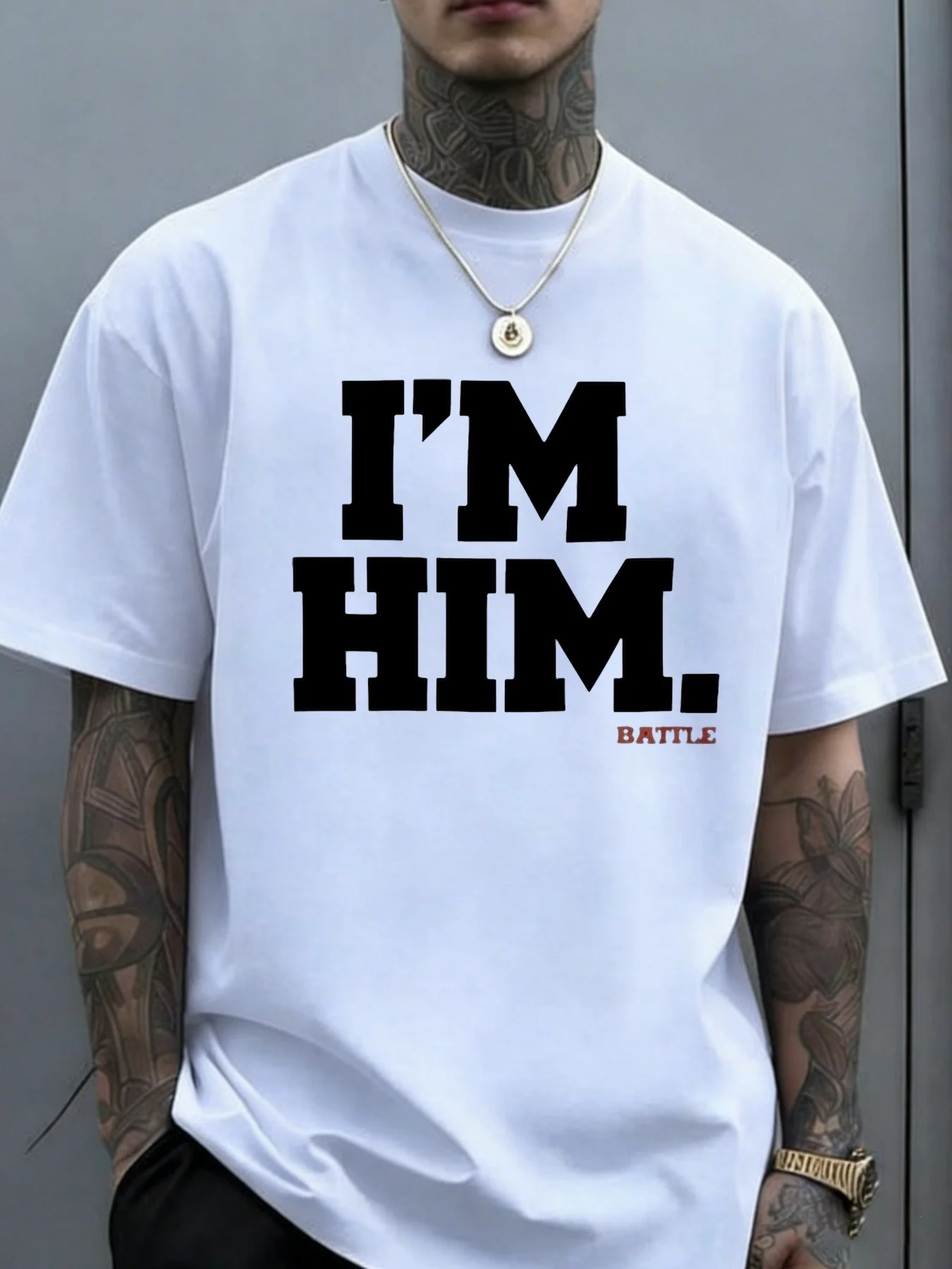 Unisex Short-Sleeved T-Shirt, Retro Style Unisex T-Shirt with the Print I'M Him Battle Print Is Suitable for Everyday Street Scenes and Is Ideal for All Seasons. a Perfect Gift for Hip-Hop Enthusiasts and Friends. 01T.Jpg Lightweight and Comfortable Fabric, Suitable for All Seasons, Including Outdoor Sports, Fitness, Running, and Everyday Casual Wear.