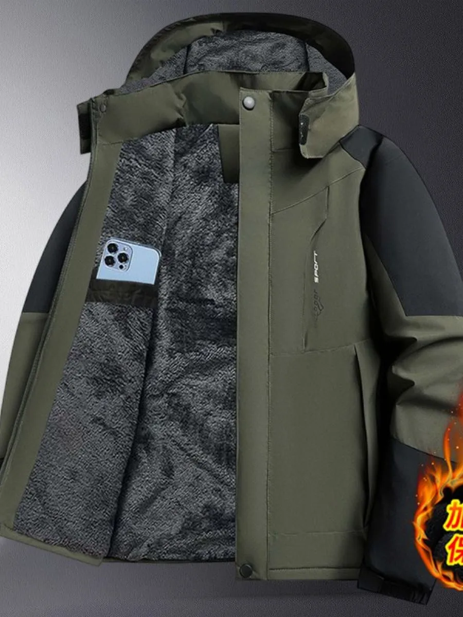 

Thiened Fce Winter Jaet Men's Outdoor Workwear Coat Cotton Clothes Warm Waterproof Windproof for Cold Weather