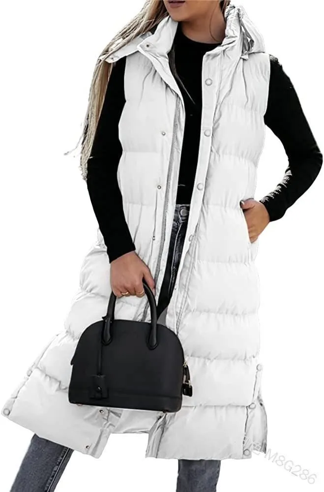 Solid Color Mid-Length Vest Hooded Top Women\'s Casual Fashion Zipper Single-Breasted Coat Autumn Winter Loose Warm Parka