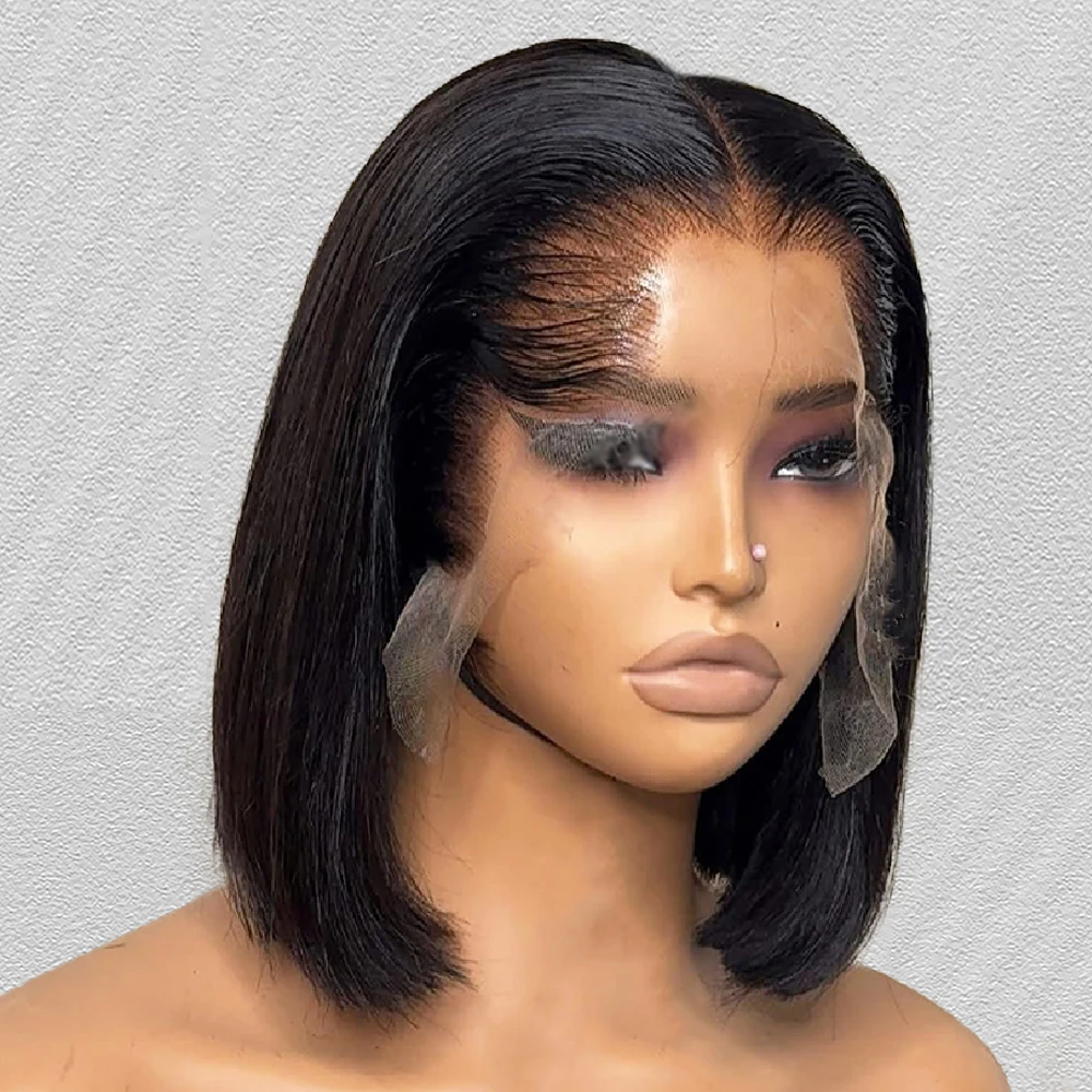 

Натуральные парики-боб 10 дюймов, парик-боб из натуральных человеческих волос 13x4, черный, без клея, готовый к носке, прямой парик с кружевной передней частью, перуанские необработанные волосы