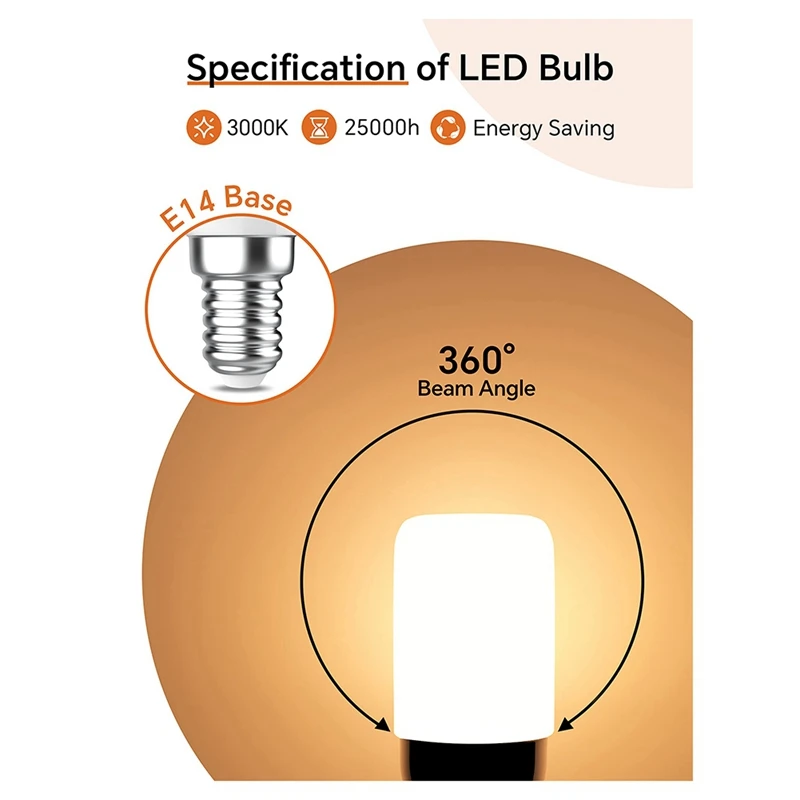 Fridge Bulb, 1.5W E14 LED Light Bulb, 150LM 3000K Energy Saving Light Bulbs, For Fridge, Cooker Hood 4 Pack