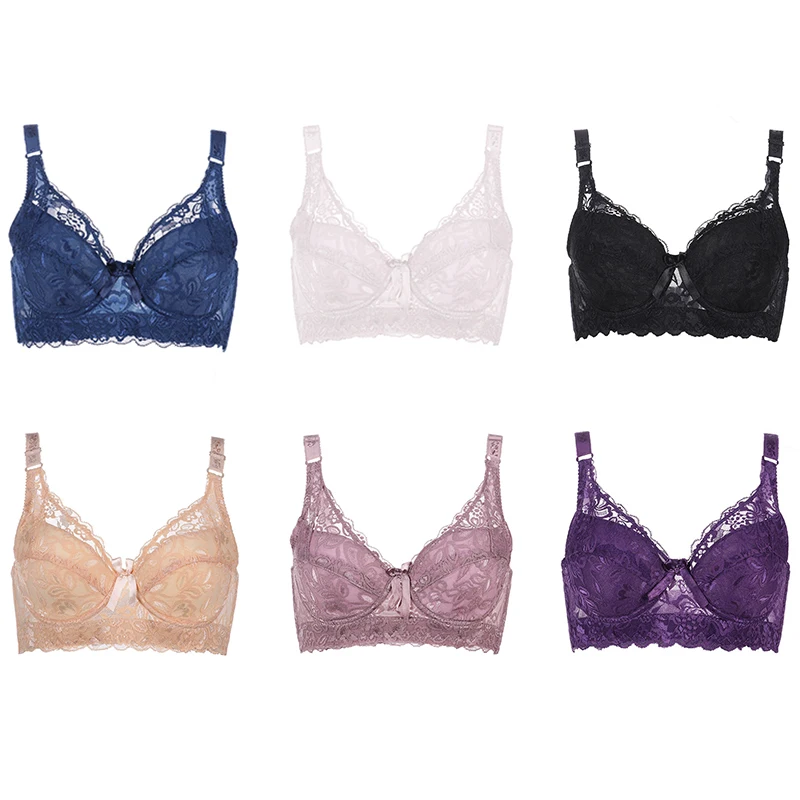 Plus Size Lace Bras for Women\'s Bralette Crop Top Underwear Female Sexy Lingerie Wide Shoulder Straps Underwired Push Up Bra