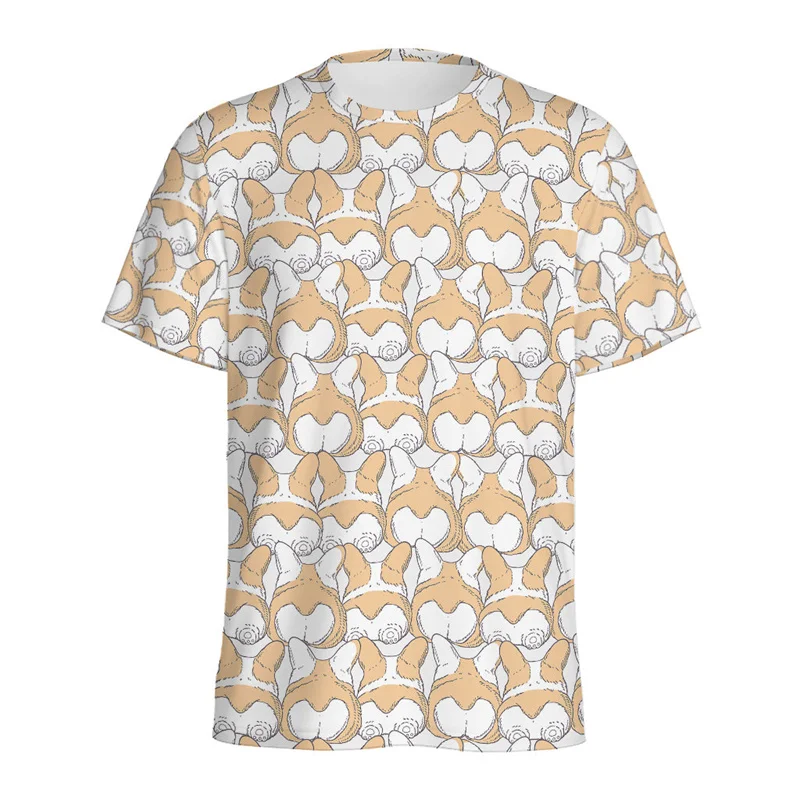 Cartoon Corgi Pattern T Shirt Men 3D Printed Animal Dog German Shepherd T-shirt Street Loose Short Sleeve Tops Kids Tee Shirts