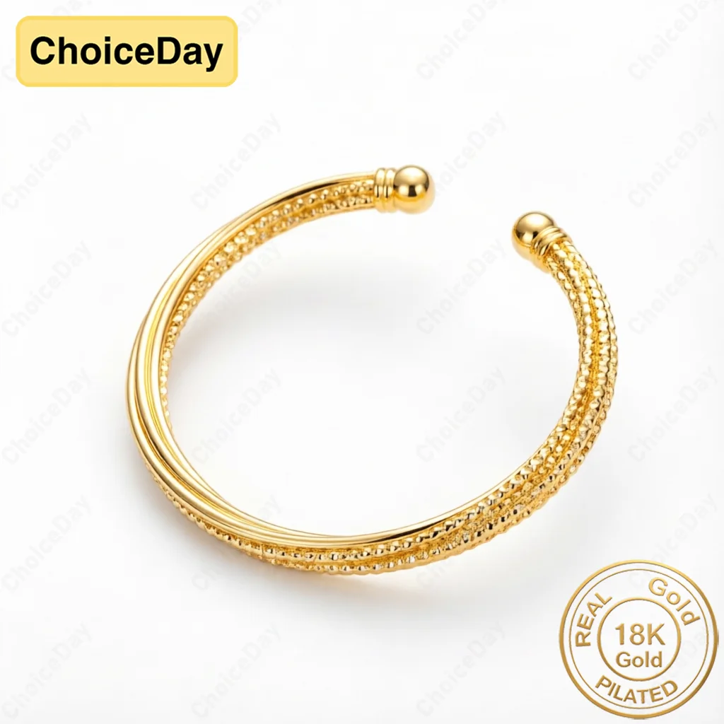 18K Gold Plated Exquisite Engraving Open Bangle, Fashionable Party Gift for Women, Wedding Jewelry