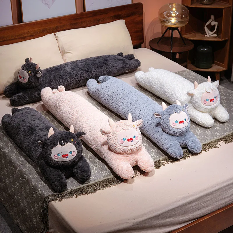Cute Sheep Long Plush Pillow White Pink Gray Choices Multi Size Huggable Body Cushion for Sleep Comfort Companion Gift Idea