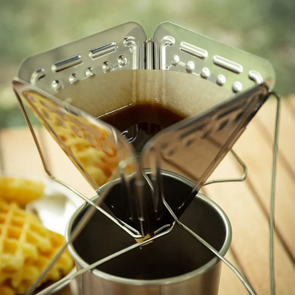 Folding Portable Coffee Drip Rack Hand Punch Coffee Filter Cone Stand Outdoor Camping Stainless Steel Holder Drink Cup Dripper