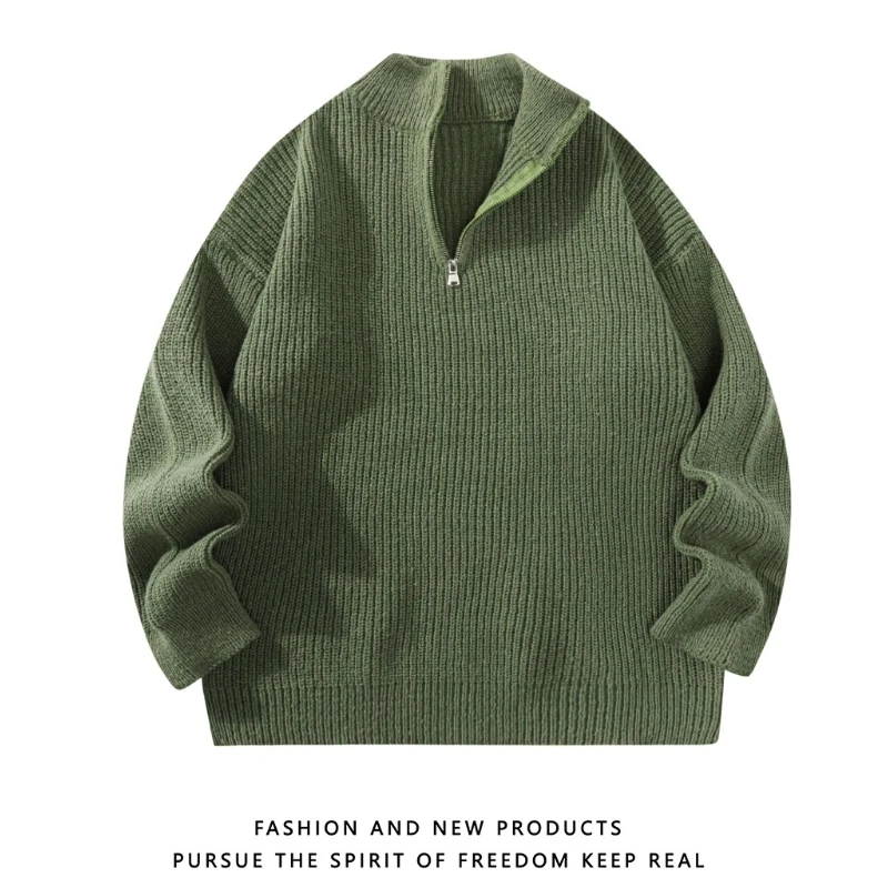 

Осенние мужские свитера на молнии на четверть, облегающие легкие уличные пуловеры с воротником-стойкой, свитера с полуводолазкой, вязаная уличная одежда