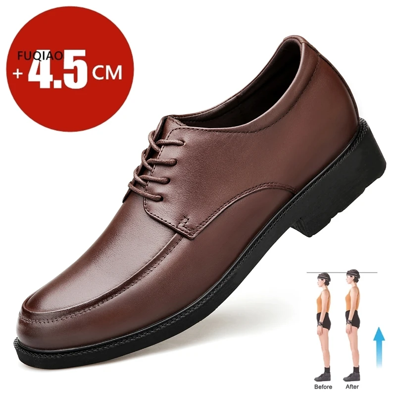 

High Quality Genuine Cow Leather Men Dress Shoes Hidden Heel Elevator Shoes 4.5CM Height Increased Shoes For Men Fashion Wedding