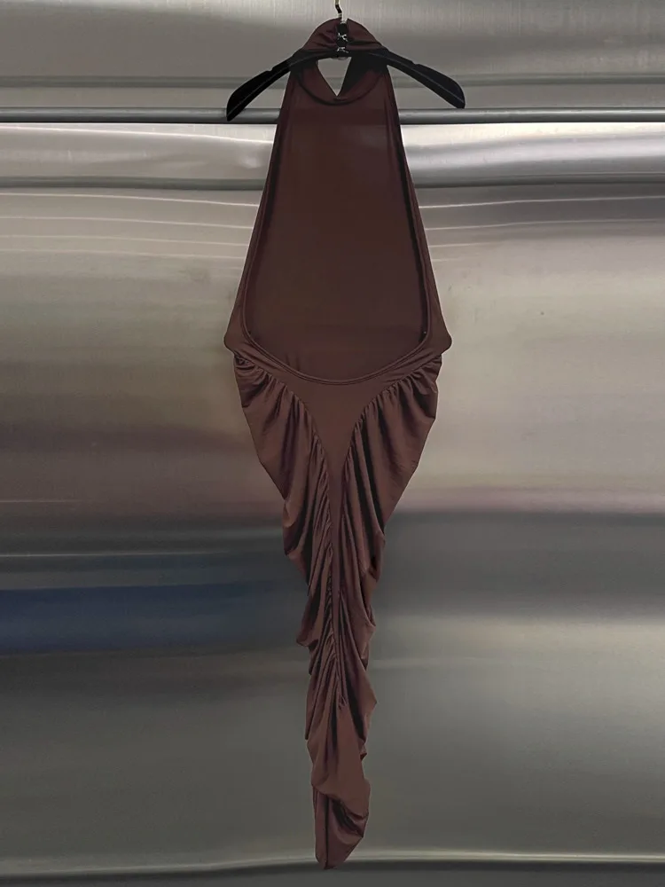 여성용 2025 디자이너 홀터 하이넥 스모크드 바디콘 패셔너블 러플드 칵테일 파티 드레스 봄 여름 이브닝 드레스