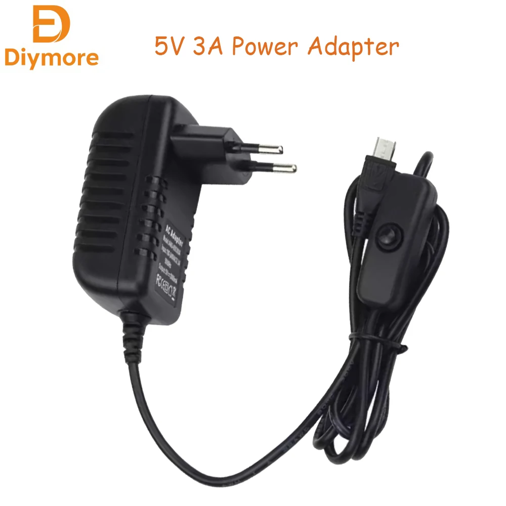 5V 3A Power Adapter Switch Button Power Adapter Micro USB Port EU Plug Short Circuit, Overcurrent, Overload Protection Functions