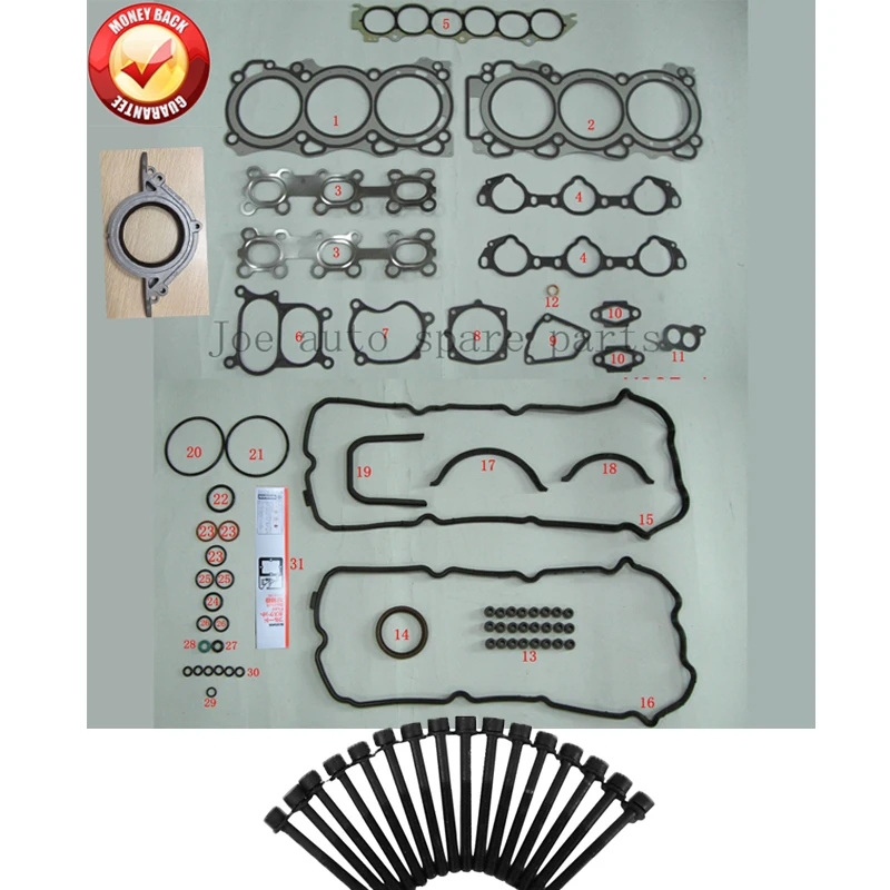 VQ35DE 3.5L 3498cc Engine complete Full gasket set kit cylinder head bolt nuts screw for Nissan Renault Infiniti A0101-CA025