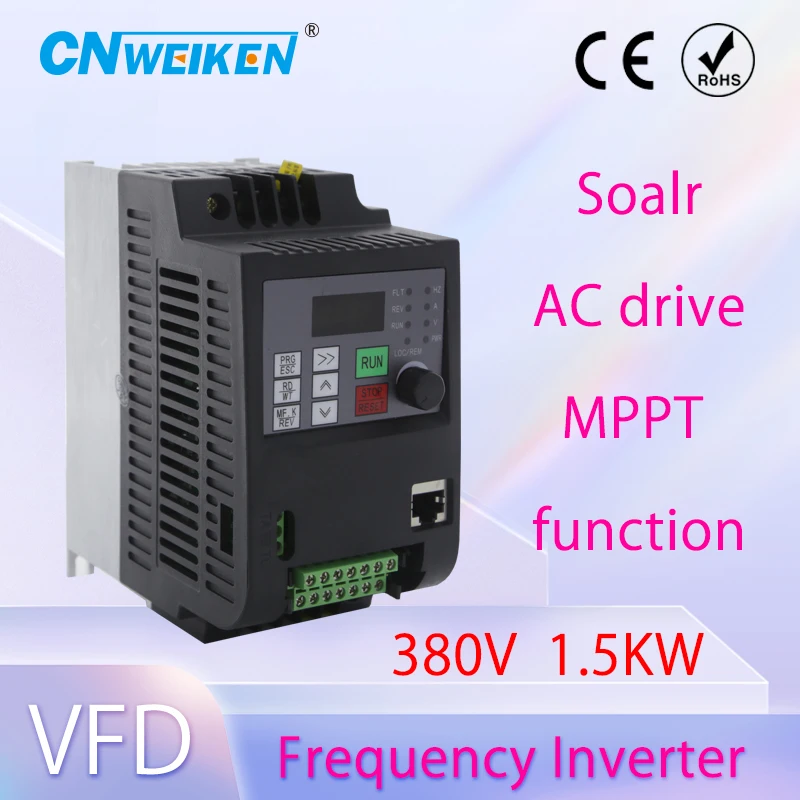 

Solar VFD Inverter 1.5KW/2.2KW/4KW/5.5KW/7.5KW/11KW Frequency Converter 3P 380V Output With MPPT for 3P 380V Water Pump Motor