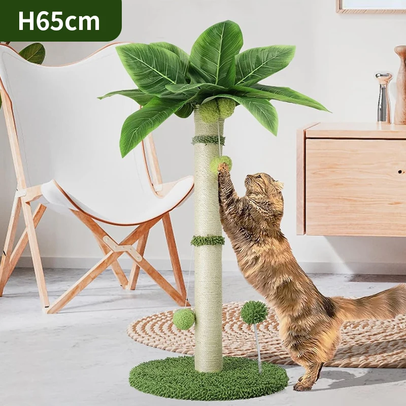 Cat Scratching Pos for Cats 65cm Tall Scratch Tree with Premium Sisal Rope Two Interactive Dangling Balls and Spring Ball Toys