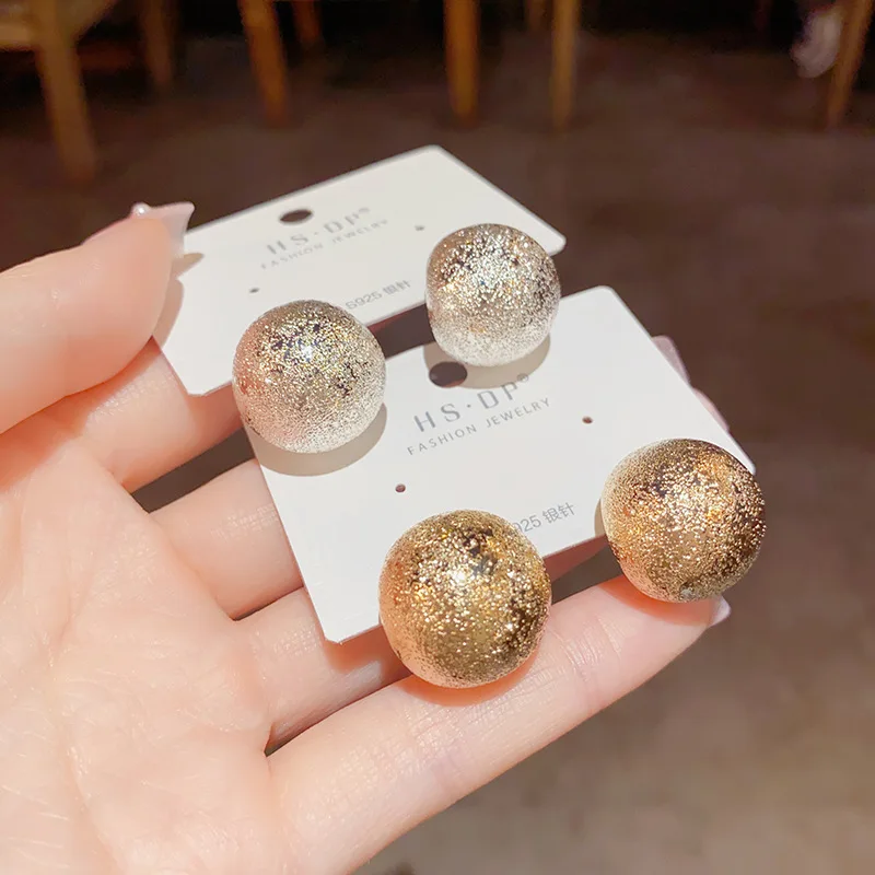 

Ins Unique Simple Metal Matte Ball Stud Earrings s925 Silver Needle Temperament High Quality Ornaments Cheap