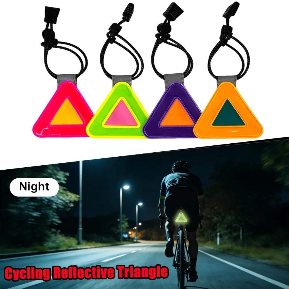 Fluorescent Yellow Bicycle Safety Reflector Reflective Triangle Sign High Visibility For Bike Cycling Running Backpack Night