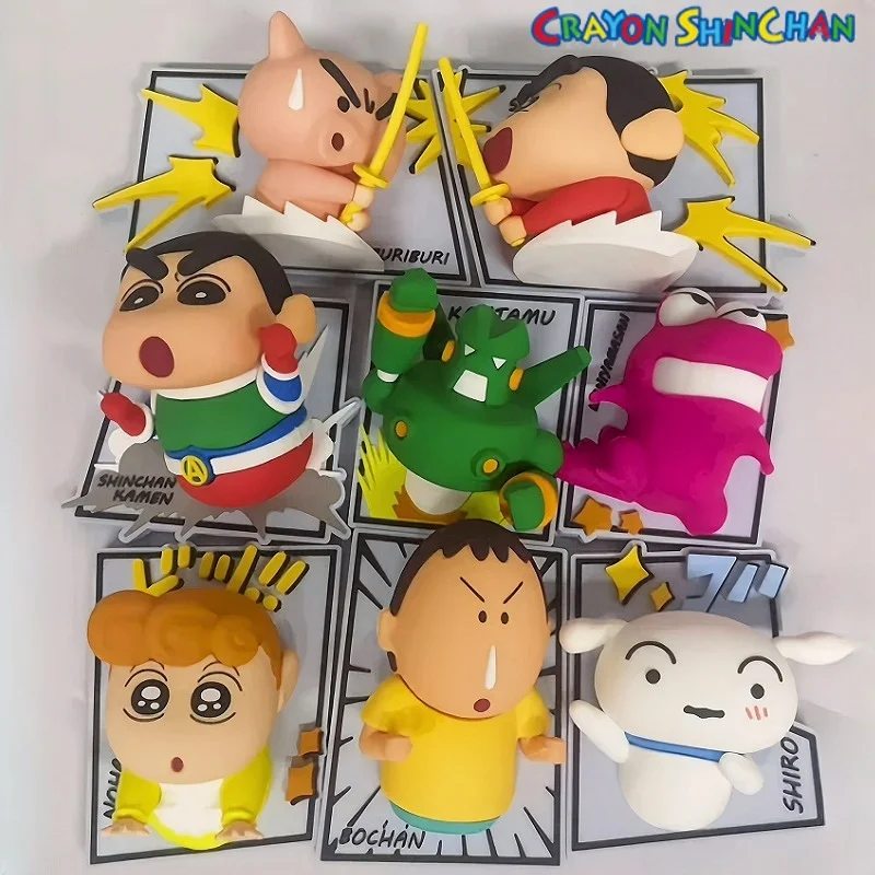 Autocollants de réfrigérateur de la série Manga Crayon Shin Chan, jouets de boîtes aveugles, modèles de dessins animés, autocollants décoratifs, cadeaux de Noël