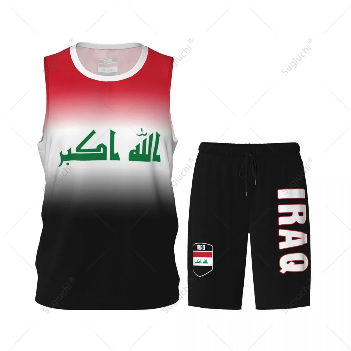 Men Iraq Flag Basketball Jersey Set Mesh Shirt & Pants Sleeveless Exclusive Team-up Custom Name Nunber Unisex