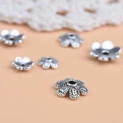 5pcs Handmade diy material accessories 925 sterling Silver Retro six-word Mantra Flower receptacle piece, beads bracelet access