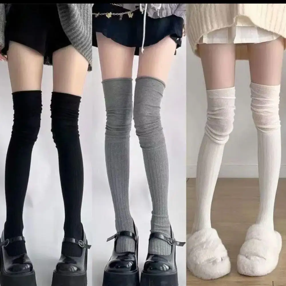1/2Pairs Women's Stockings Winter Preppy Style Knee High Socks Female Soft Cotton Knitted Stocking JK Solid Color Long Socks - Image 2