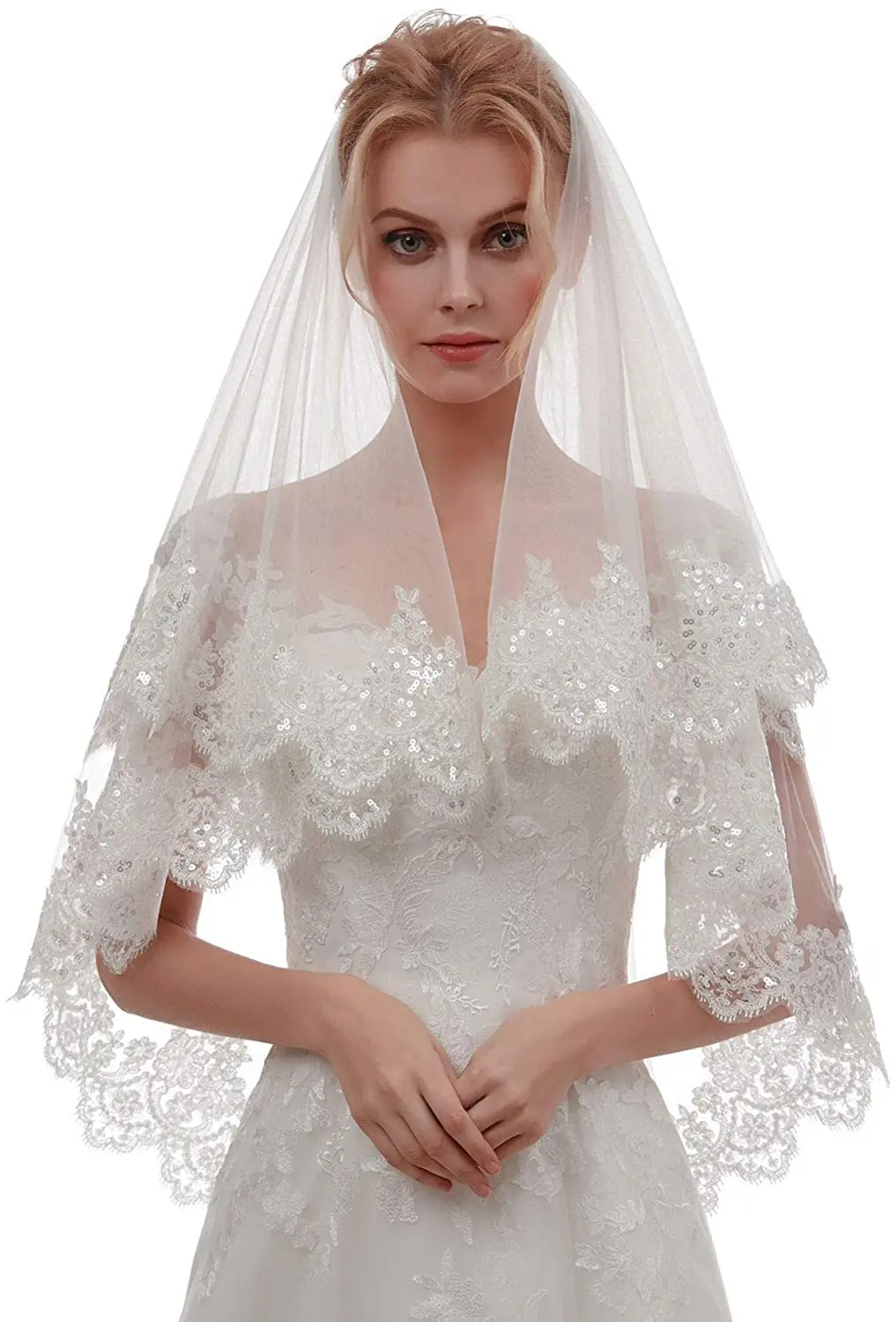 Women's Short 2 Tier Lace Wedding Bridal Veil With Comb bridal accessories  velo de novia