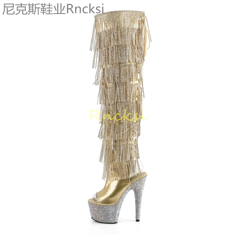 17cm High-heeled women\'s boots nightclub model knee-high boots sexy night pole dancing boots