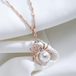 Wbmqda Trendy Spider Shape Pendant Necklace For Women 585 Rose Gold Silver Mix Color Personalized Jewelry Accessories