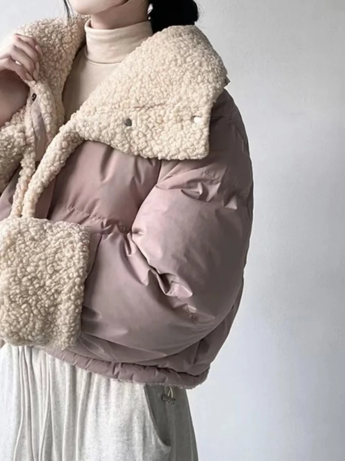 Korean Style Short Thickened Long Sleeve Cotton Jacket Lamb Fur Simulation Casual Style Double Sided Wear Bread for Women