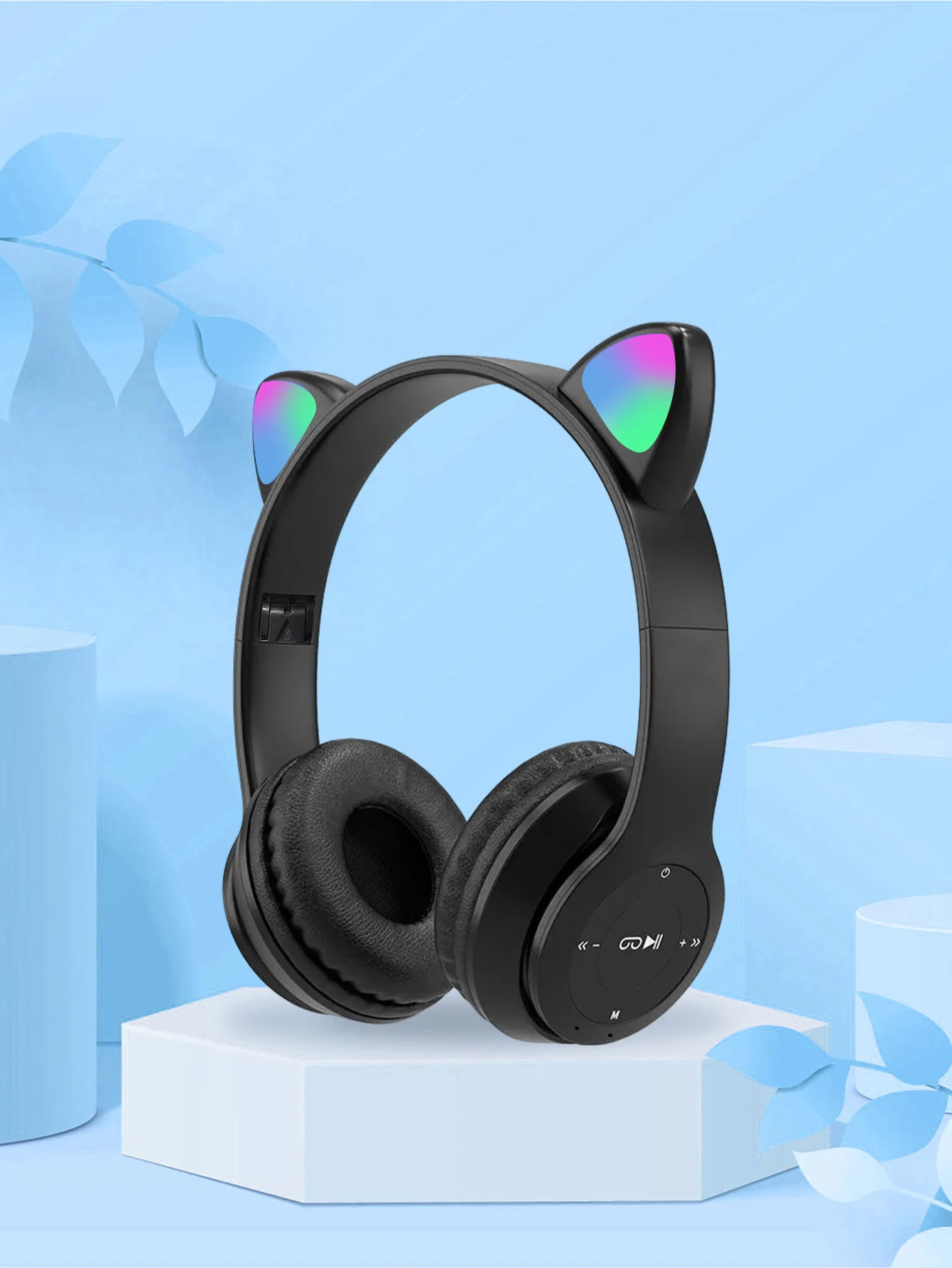 Cat-Ear Light-Emitting Bluetooth Headphones, Long Battery Life, Wireless and Wired Modes, Over-Ear Headphones