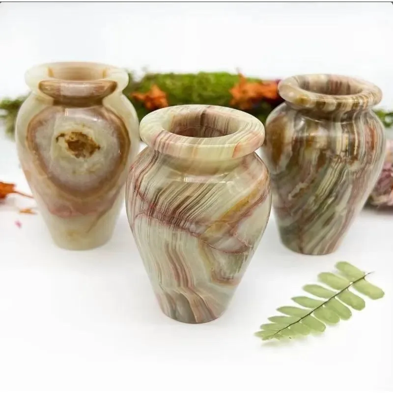 Natural Agate Marble Flower Vase Antique Style Stone Carved Home Decor Centerpiece for Living Room Table Ornament Direct Sale