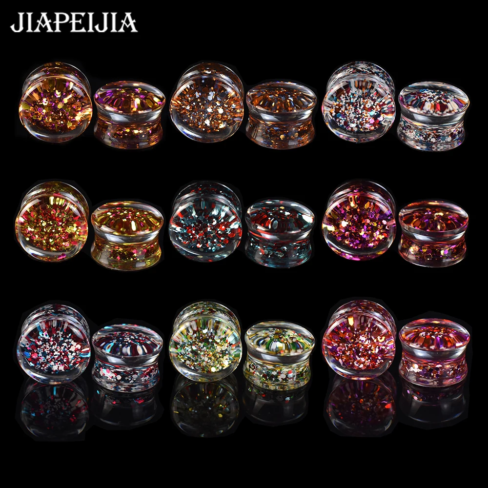 

6-50mm Twinkling Paillette Ear Gauges Tunnels Plugs Stretchers Expander Acrylic Double Flared Flesh Tunnels Body Jewelry