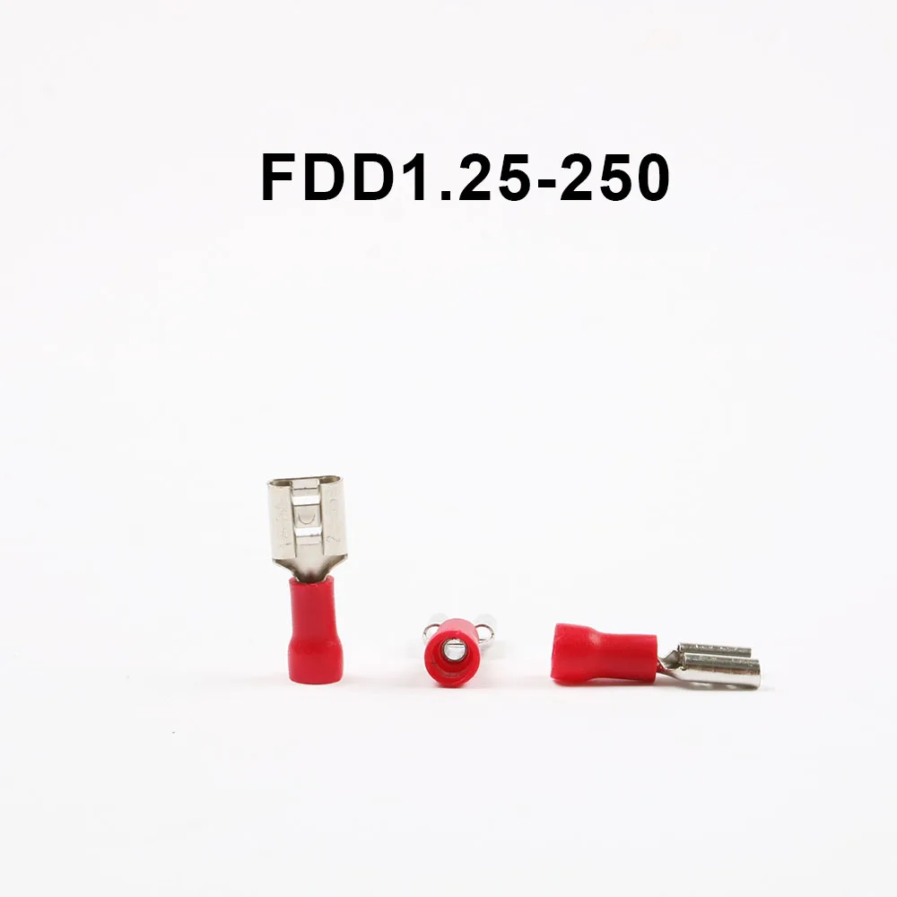FDD2-250 Female Insulated Electrical Crimp Terminal for 1.5-2.5mm2 Connectors Cable Wire Connector 100PCS/Pack FDD2.5-250 FDD