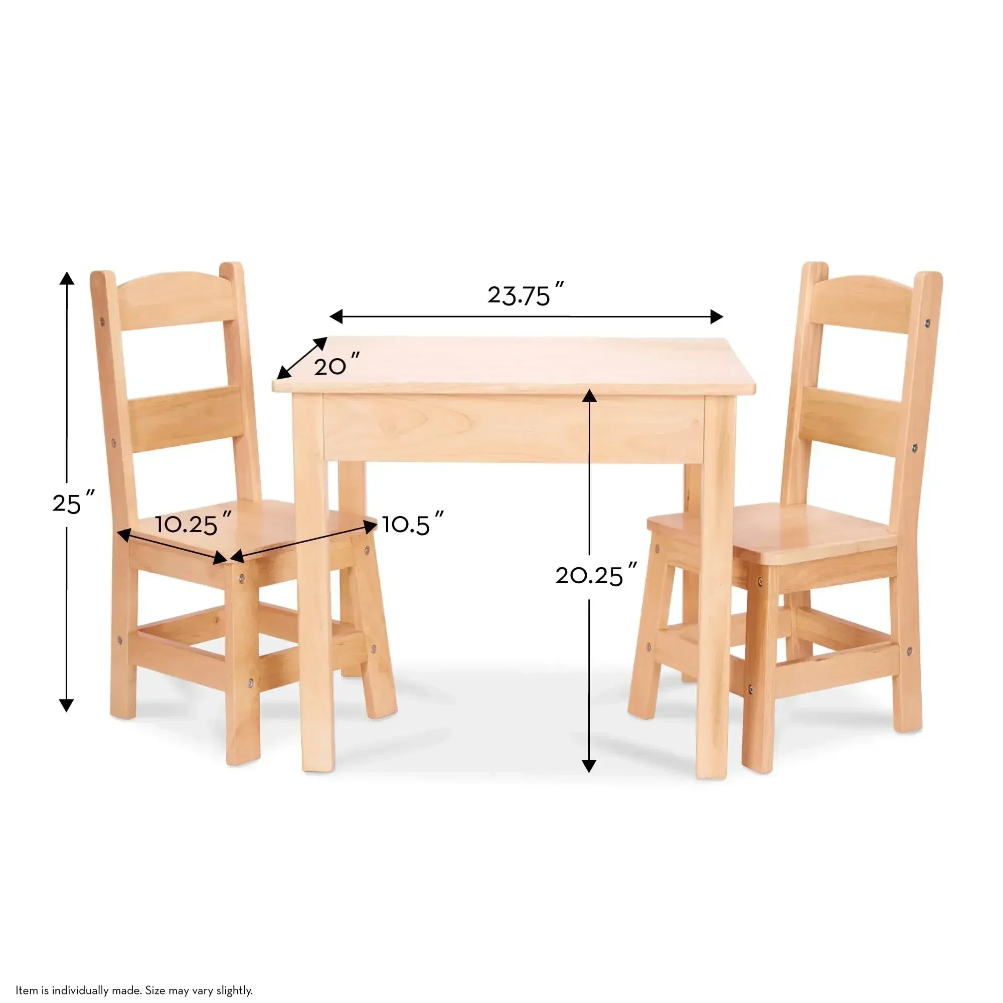 Melissa & Doug Solid Wood Table and 2 Chairs Set - Light Finish Furniture for Playroom,Blonde