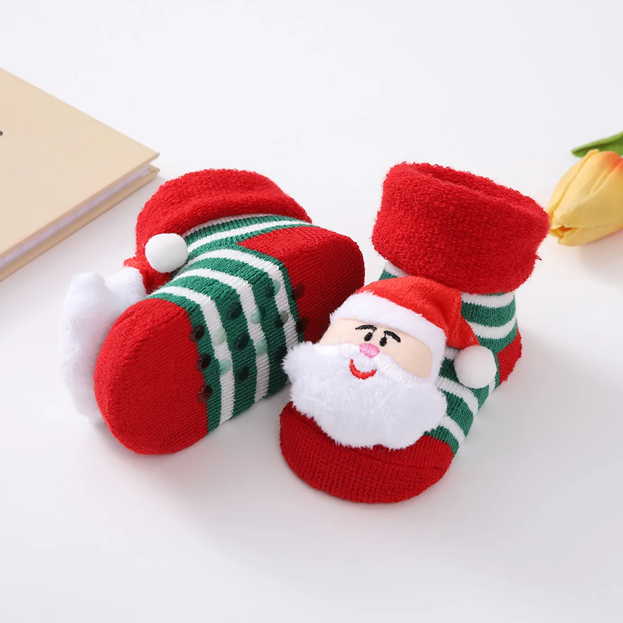 Cartoon Christmas Character Socks Winter Warm Baby Plush Sock Cute Elk Tree Snowman Anti-Slip Floor Socks Kids Xmas Footwear 0-1