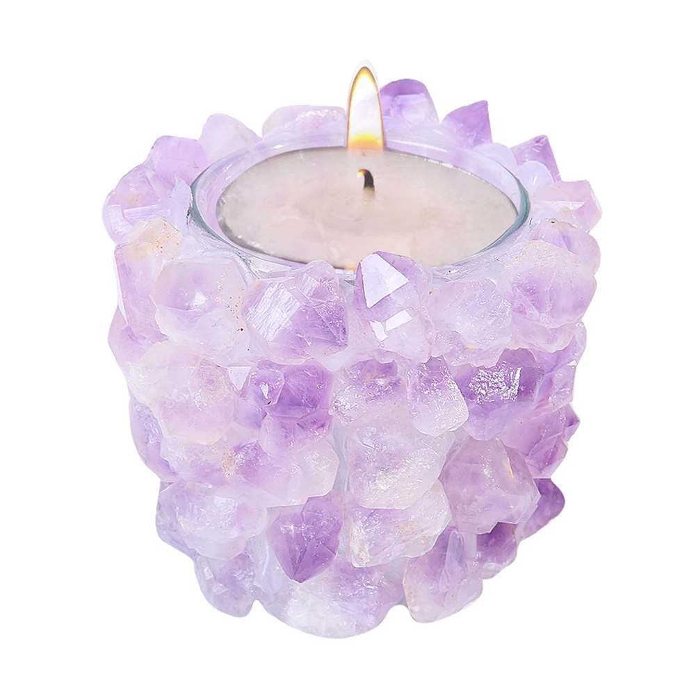 

Natural Amethyst Crushed Stone Wax Candle Holders European American Creative Aromatherapy Glim Cup Furniture Home Decor Ornament