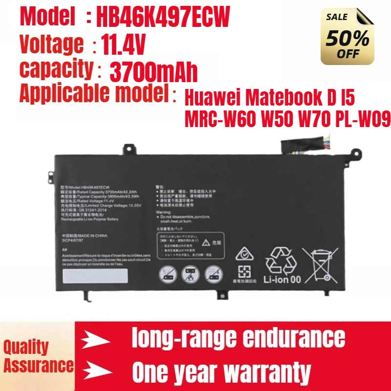 

HB46K497ECW notebook battery, suitable for Huawei Matebook D I5 MRC-W60 W50 W70 PL-W09 high quality battery 11.4V 3700mAh