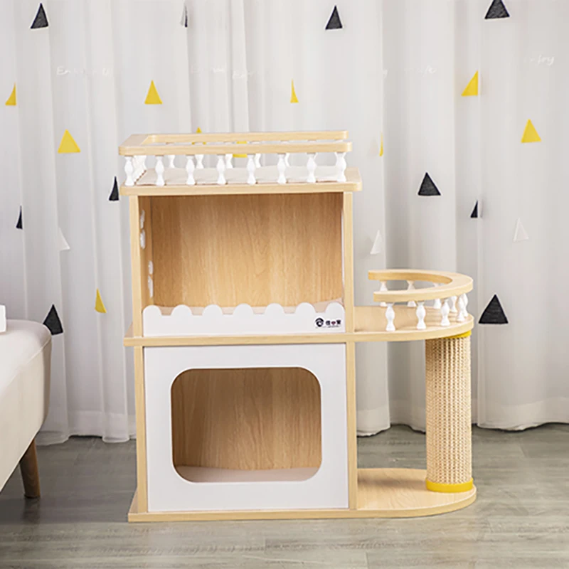 

Solid Wood Cat Climbing Frame Cat House Cat Nest Luxury Cat Villa Four Seasons Universal Sisal Scratch Column Free Balcony