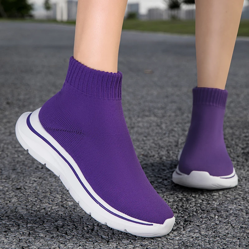 Couples Sock Shoes Lightweight Running Shoes For Men Women Knit High Top Casual Sneakers Breathable Non-slip Men's Sports Shoes