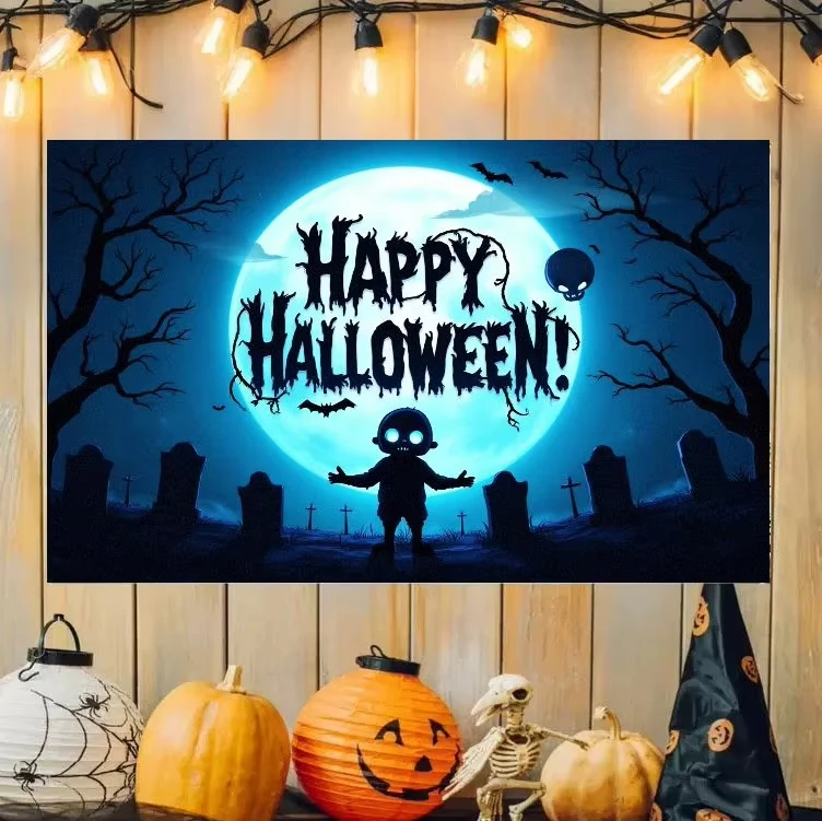 Dark Haunted Castle Halloween Tapestry Full Moon Jack O Lantern Path Dead Tree Holiday Art Wall Hanging Bedroom Dorm Decor Cloth