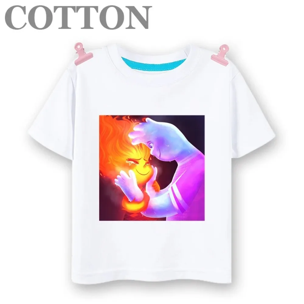 Disney Elemental Anime Fashion Cotton Multiple Summer Children's Casual Cartoon T-shirts Round Neck Short Sleeve Printed Pattern