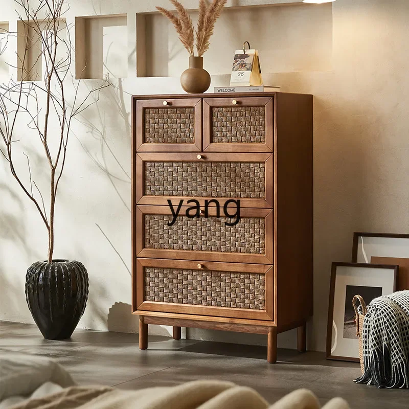 yjq solid wood rattan four chest cabinet simple modern medieval dining side drawer storage locker Japanese style