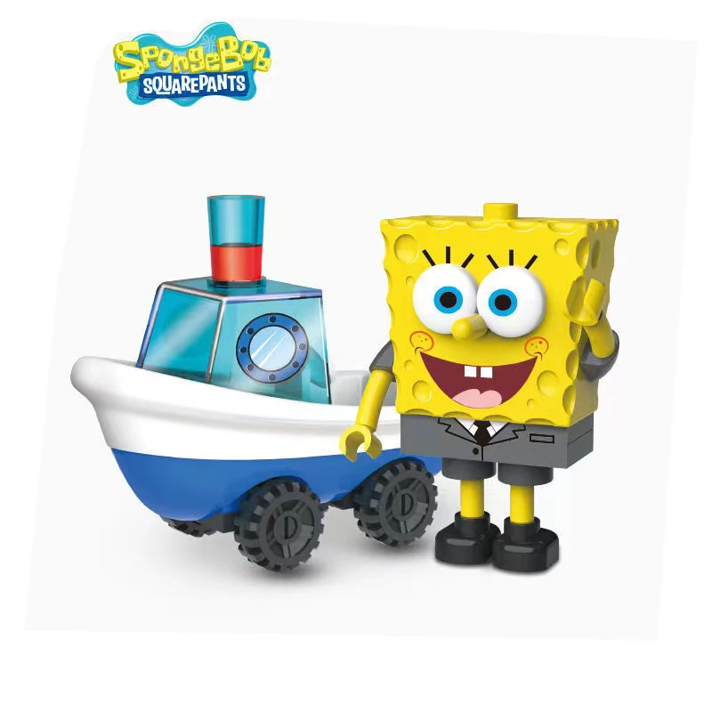 4 stücke SpongeBob Schwammkopf Transport Kombination Serie Zusammengesetzte Bausteine Puppen Ornamente kinder Geschenk Spielzeug