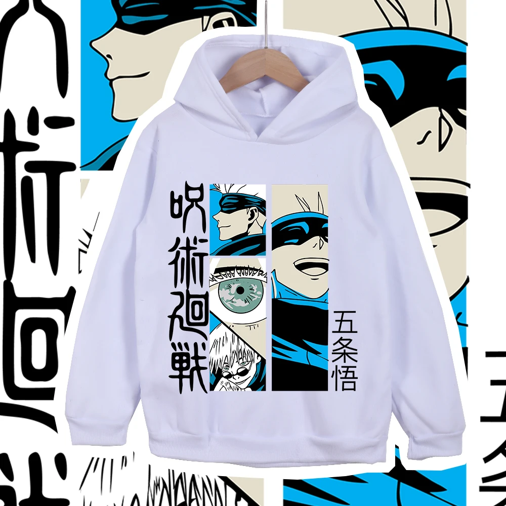 Anime Jujutsu Kaisen Gojo Satoru Print Hoodie Kinder Pullover Kapuzenpullover Herbst Streetwear Kinder Oberteile – Detail 7