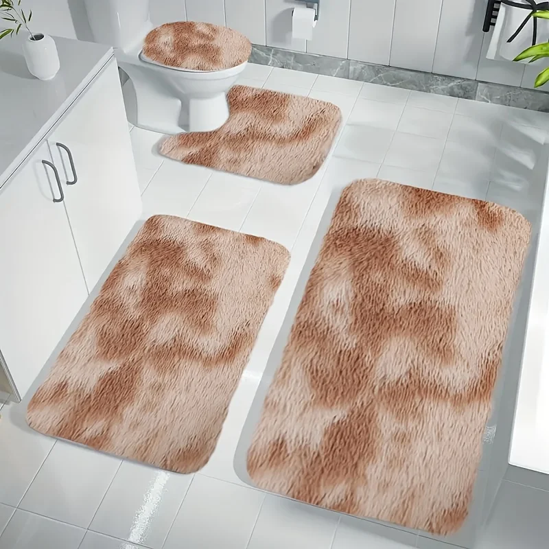 4-Piece Luxury Plush Bathroom Carpet Set Super Absorbent, Non Slip Shower Bathtub Pad, And Toilet Pad - Soft Polyester Fiber,