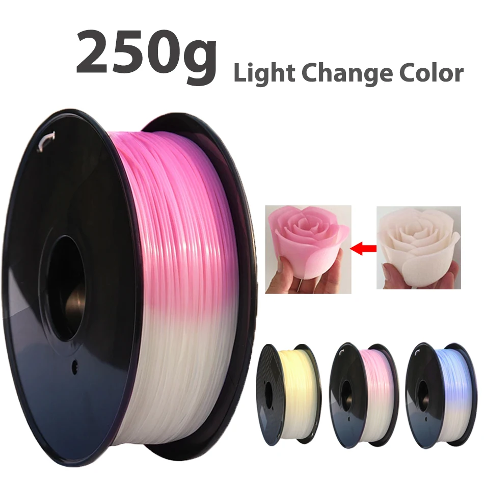 250g PLA Light Change Color 3D Printer Filament Printing Material Sublimation Plastic White to Pink Blue PLA for 3D Printer 95A