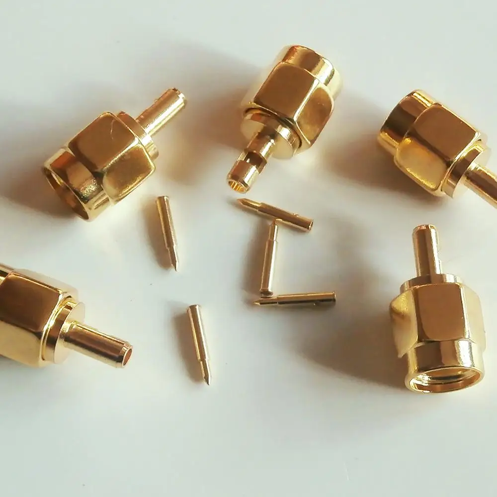 

10X Pcs Connector SMA Male jack Window Solder for RG178 RG196 Cable Coax plug Brass GOLD Plated Straight RF Adapters