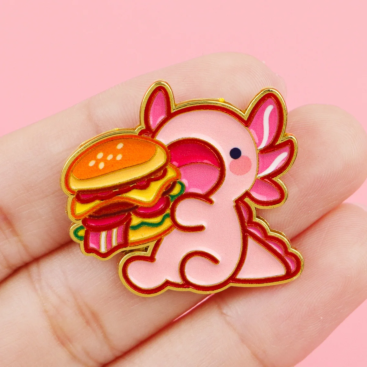 Kawaii Pink Axolotl Enamel Pins Cute Cartoon Brooches Badges for Backpacks Animal Jewelry Collection Gifts Cosplay Accessories